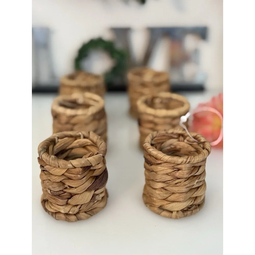 Set‎ of 6 Vtg Woven Seagrass Napkin Rings Rustic Dining Table Place Setting 2